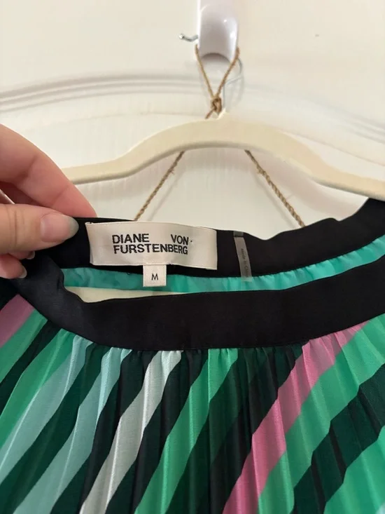 Striped Pleated Skirt in Green, Pink & Black - Picture 2 of 2